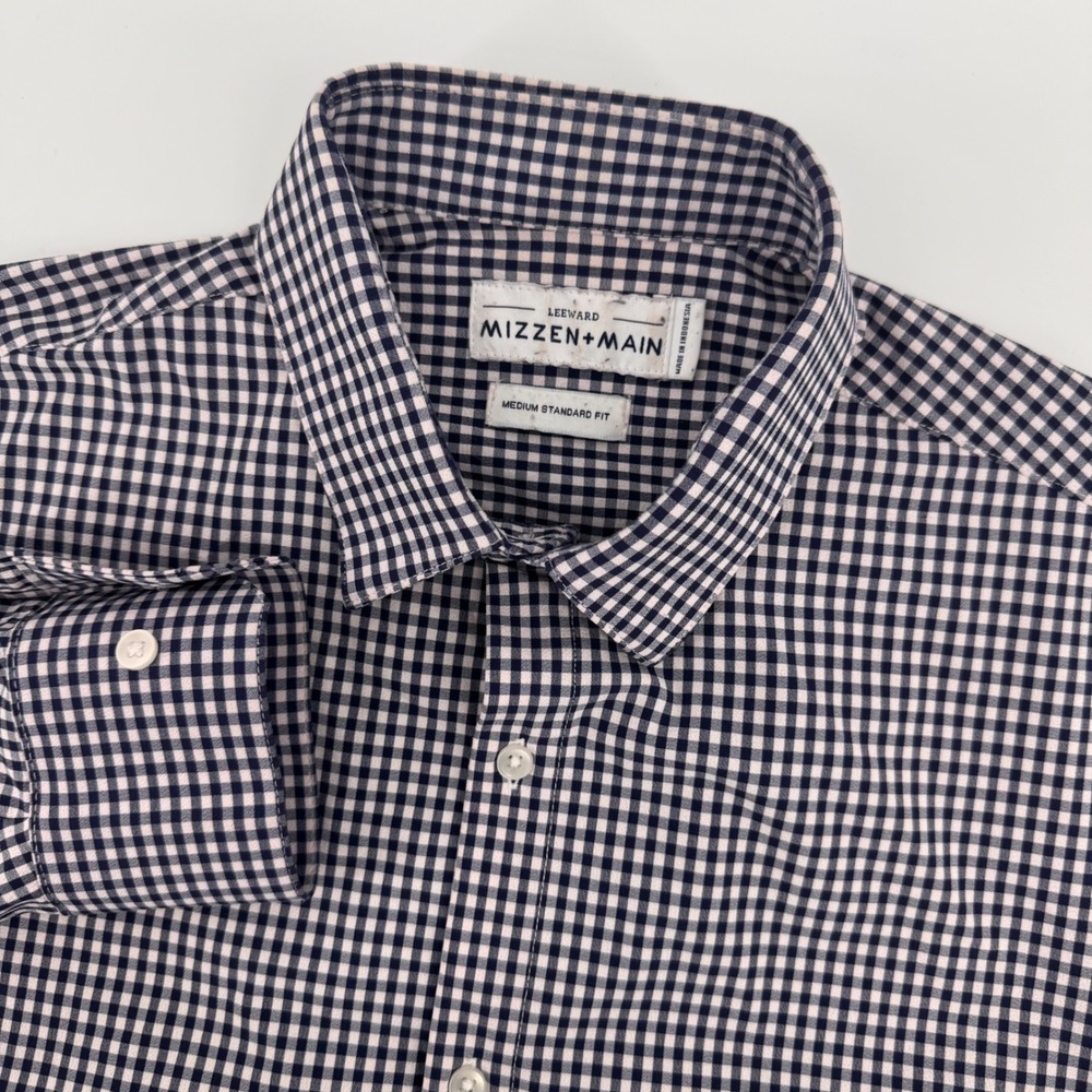 Mizzen+Main Button Down Mens Medium Navy White Gingham Leeward Performance Shirt